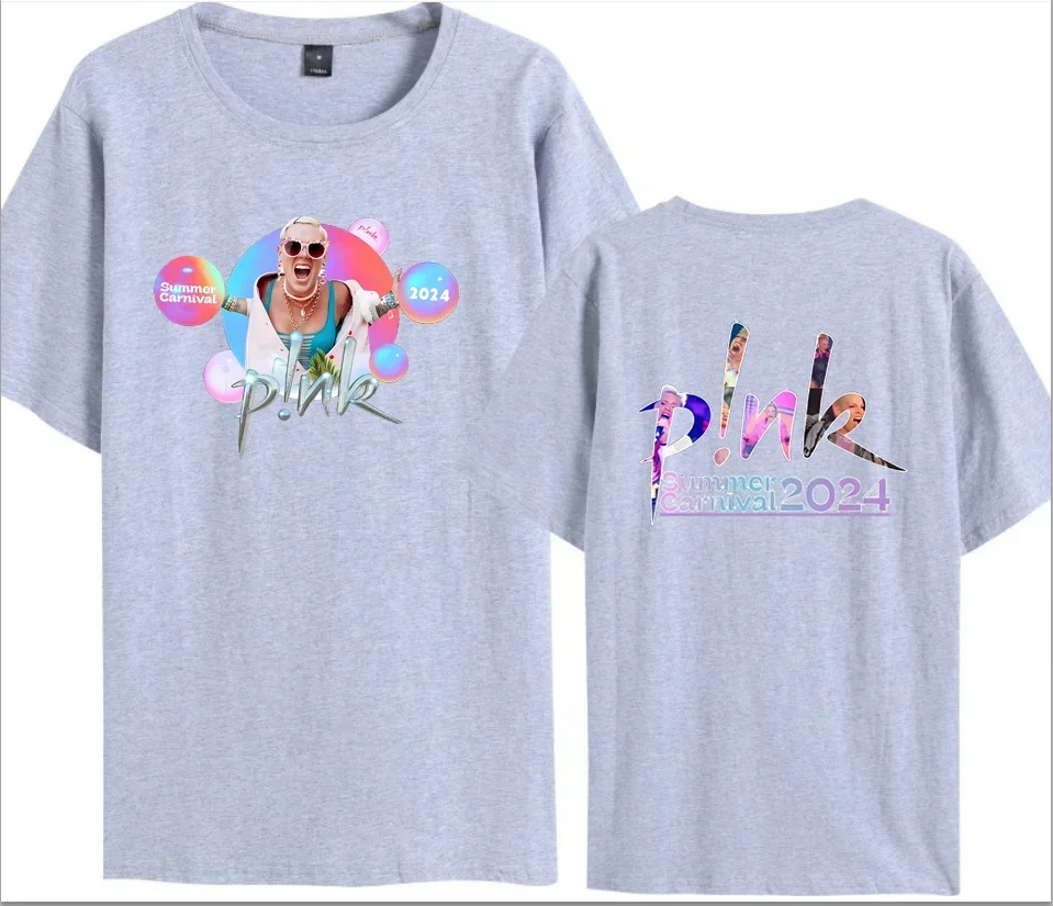 ผ้าฝ้าย 100% P!nk สีชมพูนักร้องฤดูร้อน Carnival 2024 ทัวร์เสื้อยืดพัดลมคนรักเสื้อเพลงทัวร์เสื้อ Trustfall อัลบั้มคอนเสิร์ต Tops