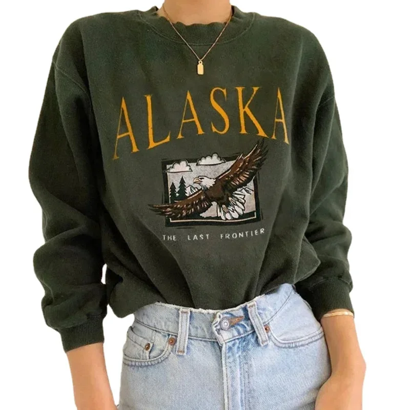 Sudaderas con capucha de lana para mujer, suéter de manga larga con cuello redondo, holgado, Estilo Vintage, S-3XL e informal, para otoño e invierno, novedad