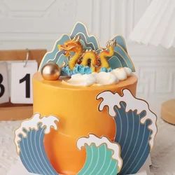 Chinese Style Happy Cake Topper Dragon and Phoenix Topper Birthday Cake Decoration Supplies for Mon Dad Birthday Party Gifts