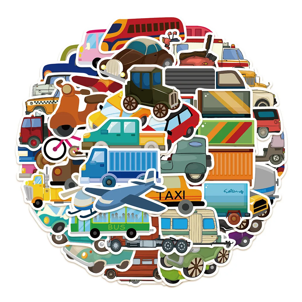 51pcs Creative Cute Cartoon Transportation Series Graffiti Stickers Suitable For Helmet Desktop Wall Decoration DIY Stickers