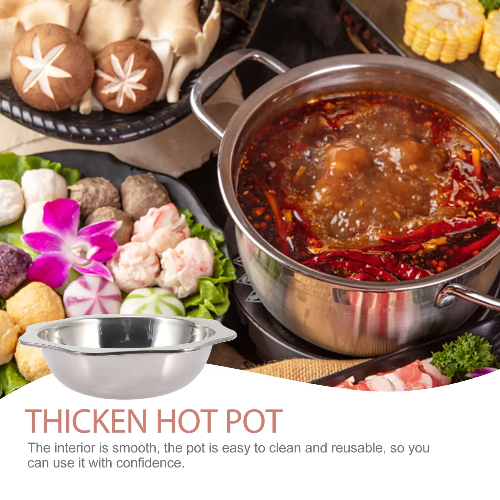

Stainless Steel Hot Pot Basin Multi-Compartment Thickened Rustproof Cookware for Home Restaurant - Induction