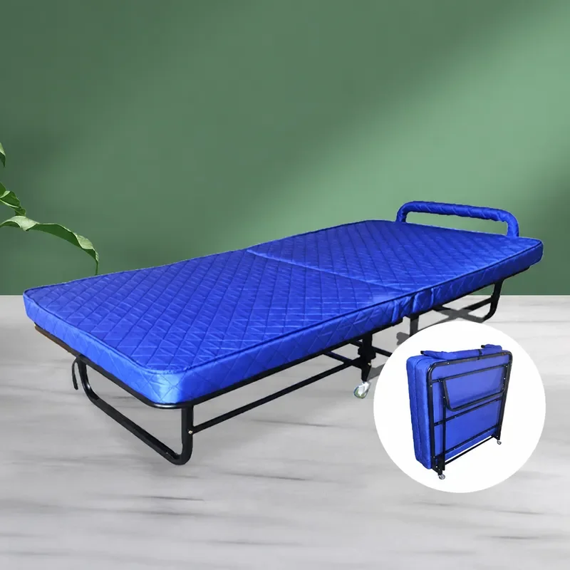 75cm Wide Single Folding Bed with Sponge Mattress Warm Comfortable Simple Design Mobile Extra Bed for Hotel Office Lunch