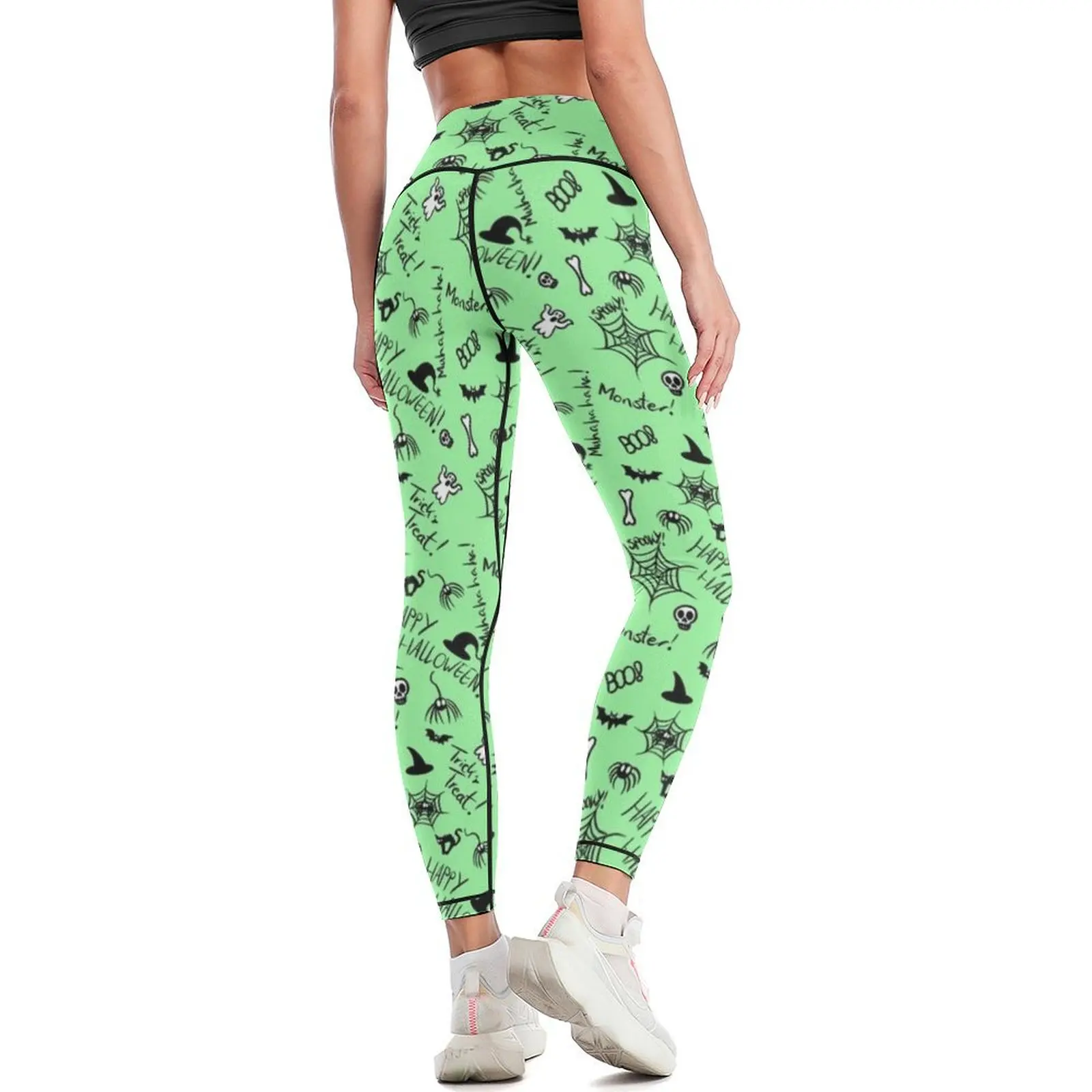 Leggings sportivi con motivo Halloween (verde) per abbigliamento da palestra push up Leggings da donna