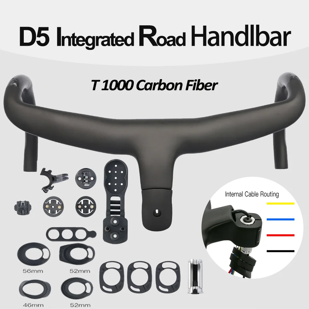 

D5 Handlebar 1:1 Full Internal Routing Cable Carbon Fiber Road Bike 80-120x400-440 Integrated Handlebar with Computer Mounts