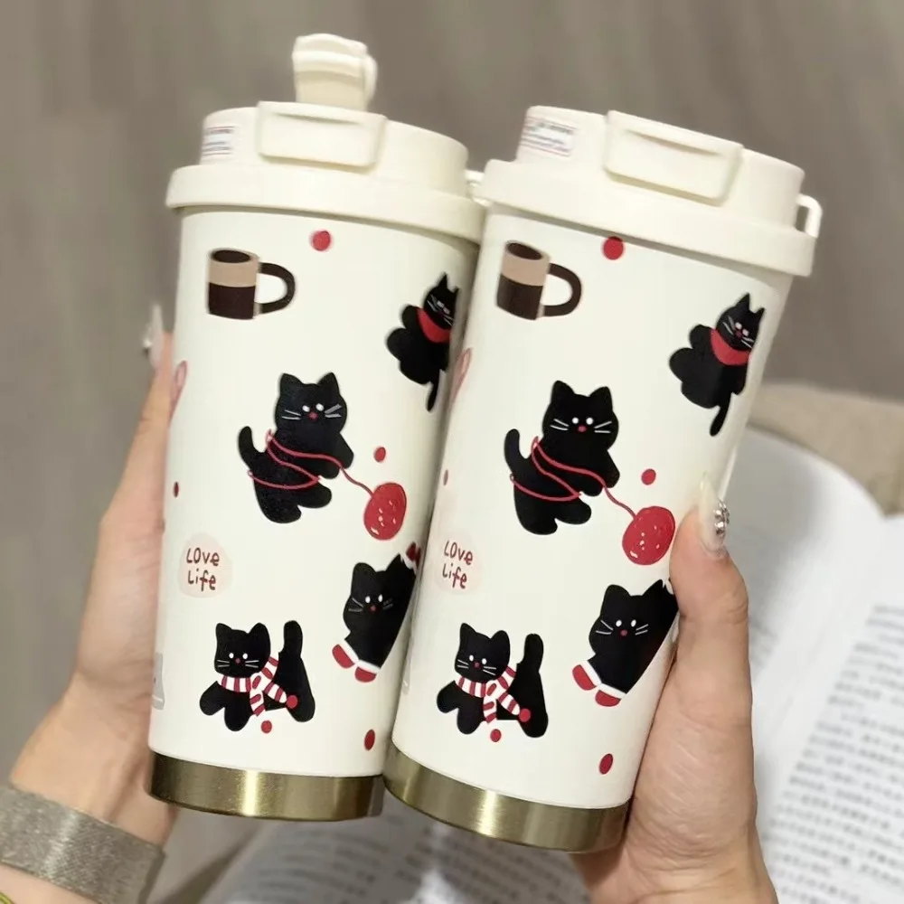 

Leakproof 600/500ml Coffee Cup Double-layer Large Capacity Insulated Cup Portable Stainless Steel Cartoon Thermal Cup Drinkware