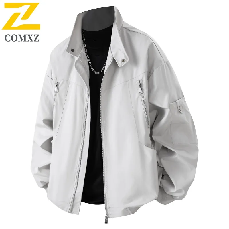 COMXZ 2025 الرجال الوقوف طوق سترة عادية الرياضة في الهواء الطلق تنوعا معطف الخريف جديد وصول موضة الشارع نمط سترة واقية #2