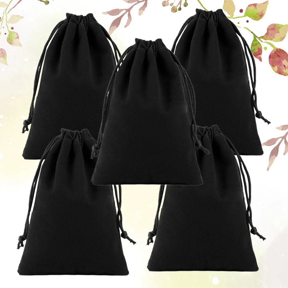 5Pcs Flannel Drawstring Bag Black 25x10cm Hair Dryer Pouch Multifunction Lint Storage Gift Pouch Flannel Drawstring Bag