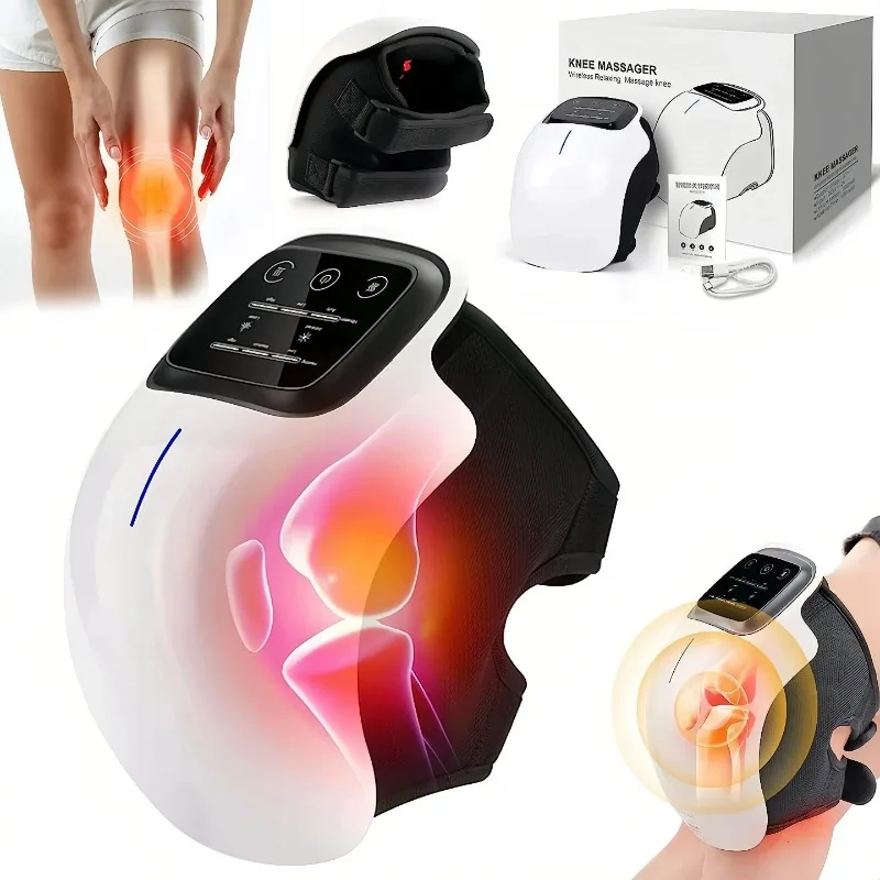 Knee Massager Cordless Heated Knee Massager with 3 Vibration Modes LED Screen & Adjustable Straps Massage with Heat for Relief