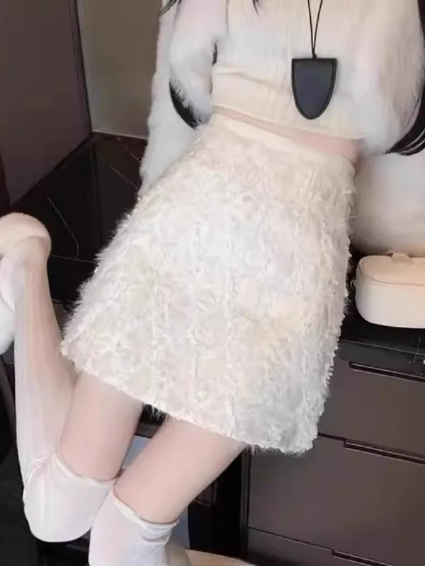 

iny Sequin High Waist Thiened Autumn Winter Women's Skirt A-Line Slimming ort Skirt Luxury Sle Stand Fit