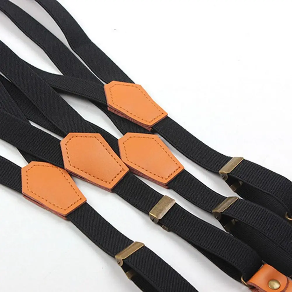 แฟชั่นสีทึบ 3 ตะขอสําหรับชายลายประสิทธิภาพ Tie Suspenders ปรับวงเล็บ Suspenders คลิปแขวนกางเกงคลิป