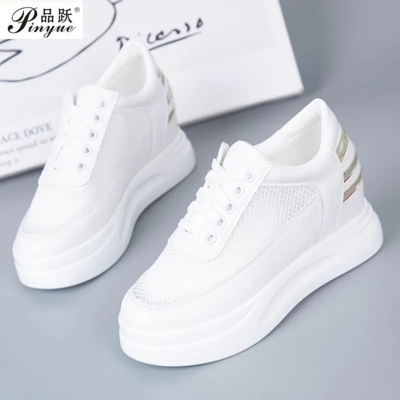 New Summer Breathable Sneakers Women Platform Mesh Shoes Wedges Heels Casual Shoes Woman 8 CM  White shoes