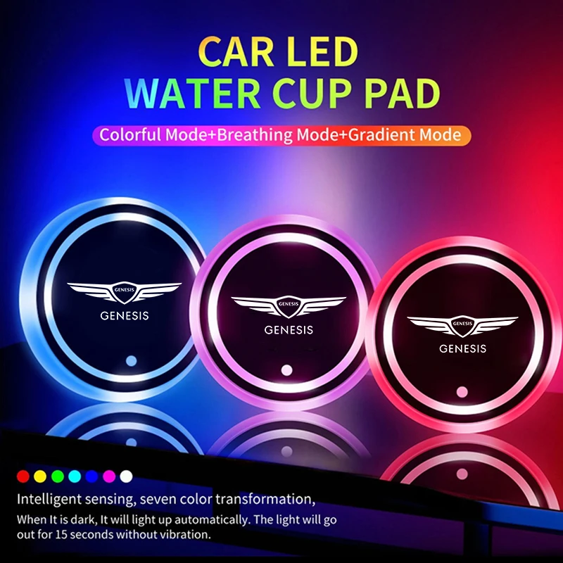 LED Holder Lights USB Rechargeable Cup Mat 7 Color-Changing Luminous Coasters For Genesis EQ900 G70 G80 G90 GV60 GV70 GV80 GV90