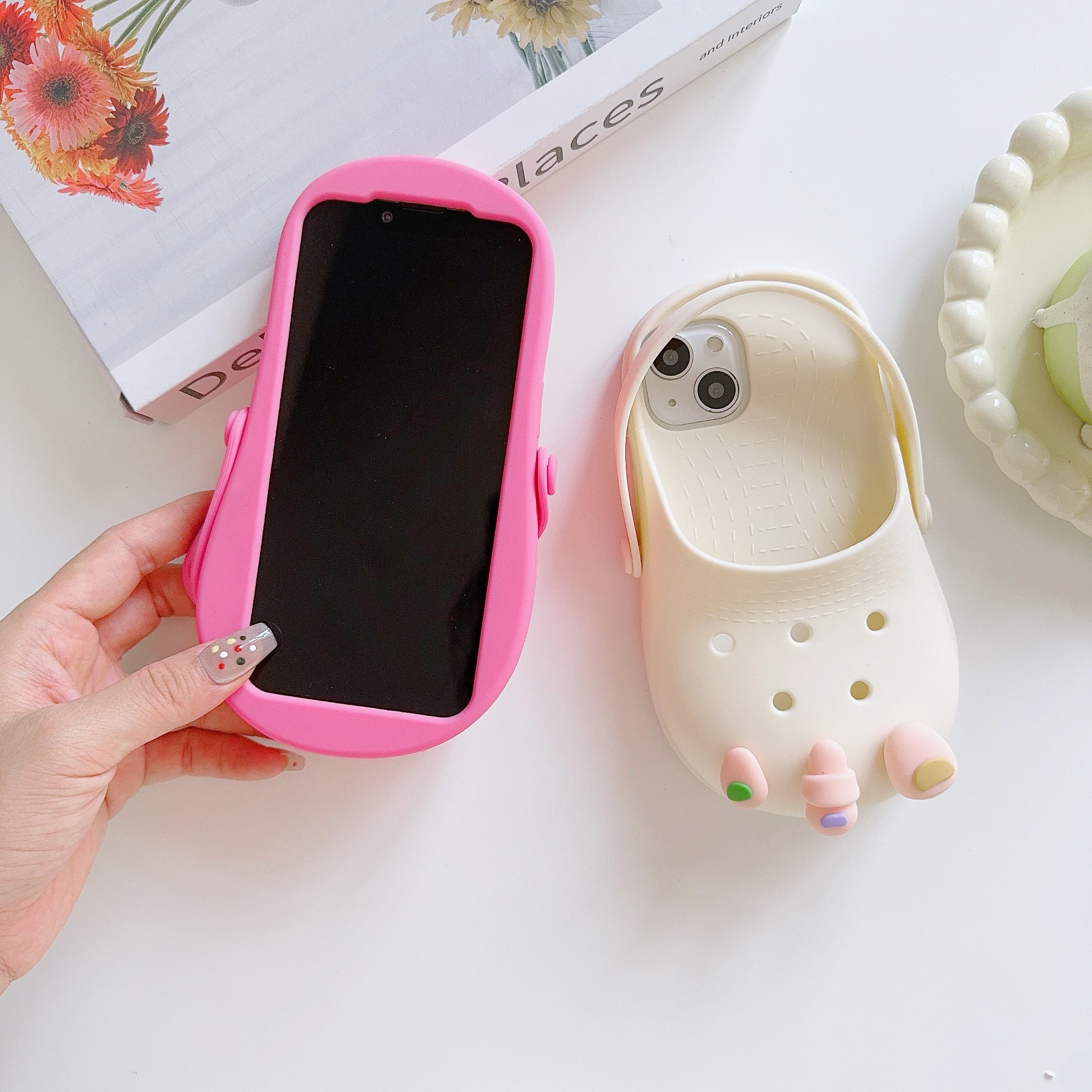 ثلاثية الأبعاد مضحك يتعرض أصابع أحذية الشاطئ جراب هاتف آيفون 11 12 13 14 15 16 برو ماكس شبشب صيفي لينة سيليكون غطاء مقاوم للصدمات