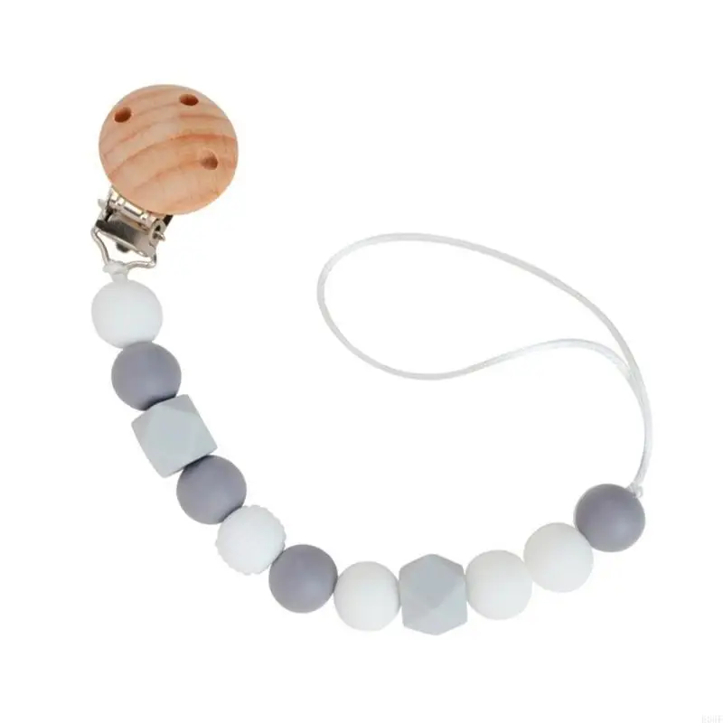 

E06F Silicone Beads Pacifier Clip Chain Baby Soother Anti-lost Clip Dummy Sttrap