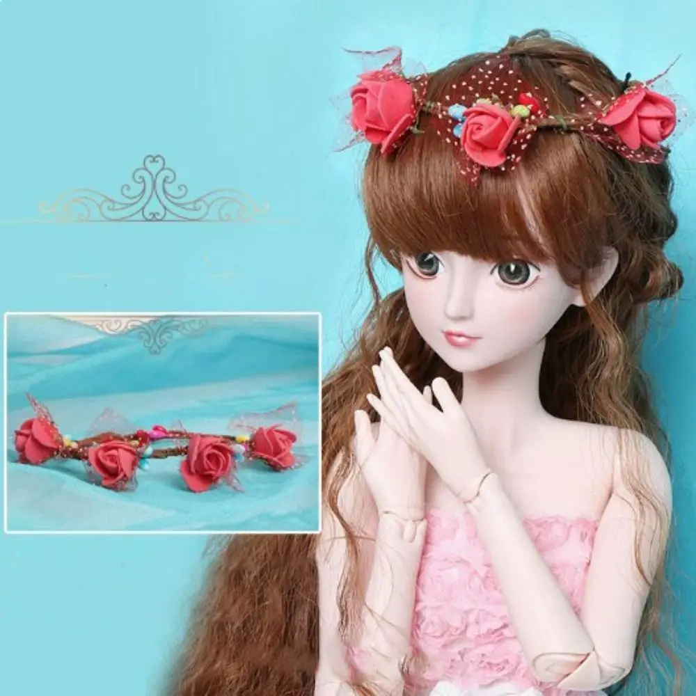 New Fashion Doll Flowers Hair Headdress DIY Multi-colors Rose Wreath Doll Hair Accessories Doll Headband for 1/3 BJD 60cm Doll