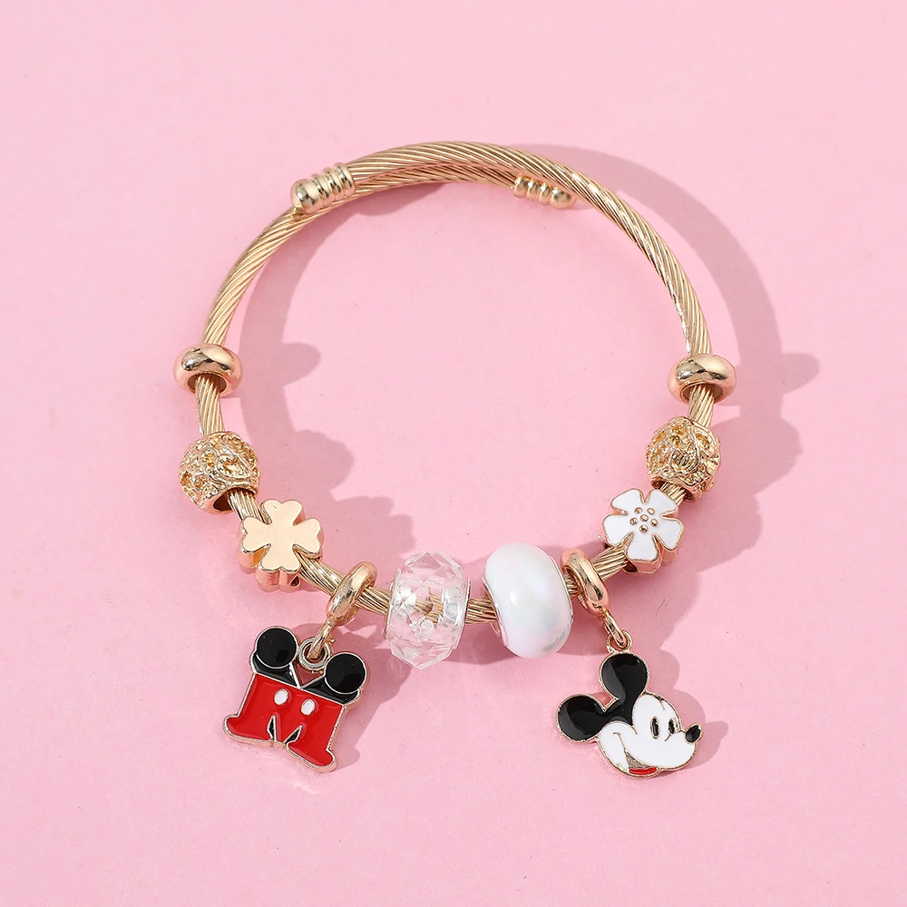 New Disney Series Fashionable and Cute Mickey Mouse Mickey M Letter Pendant DIY Flower Versatile Beaded Bracelet