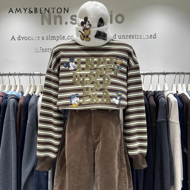 

Autumn Winter New Hoodies Women's Short Loose Jacket American Style Heavy Industry Cartoon Embroidery Design Fleece Sweatshirt