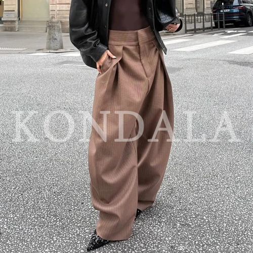 Imagen 2 del producto KONDALA 2026 Primavera Verano Elegantes Pantalones Bombachos para Mujer, Moda de Cintura Alta, Sólidos, Casuales, Sueltos, con Cierre, Chic