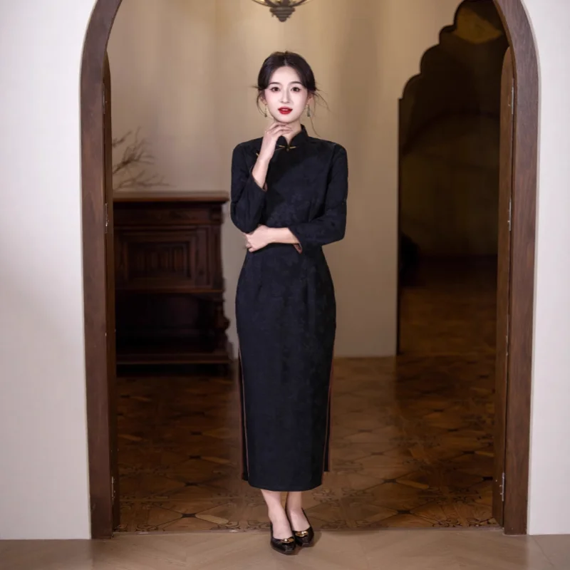

long qipao 2026 comfortable autumn cotton oriental national loose chinese clothing traditional 4xl gentle women cheongsam dress