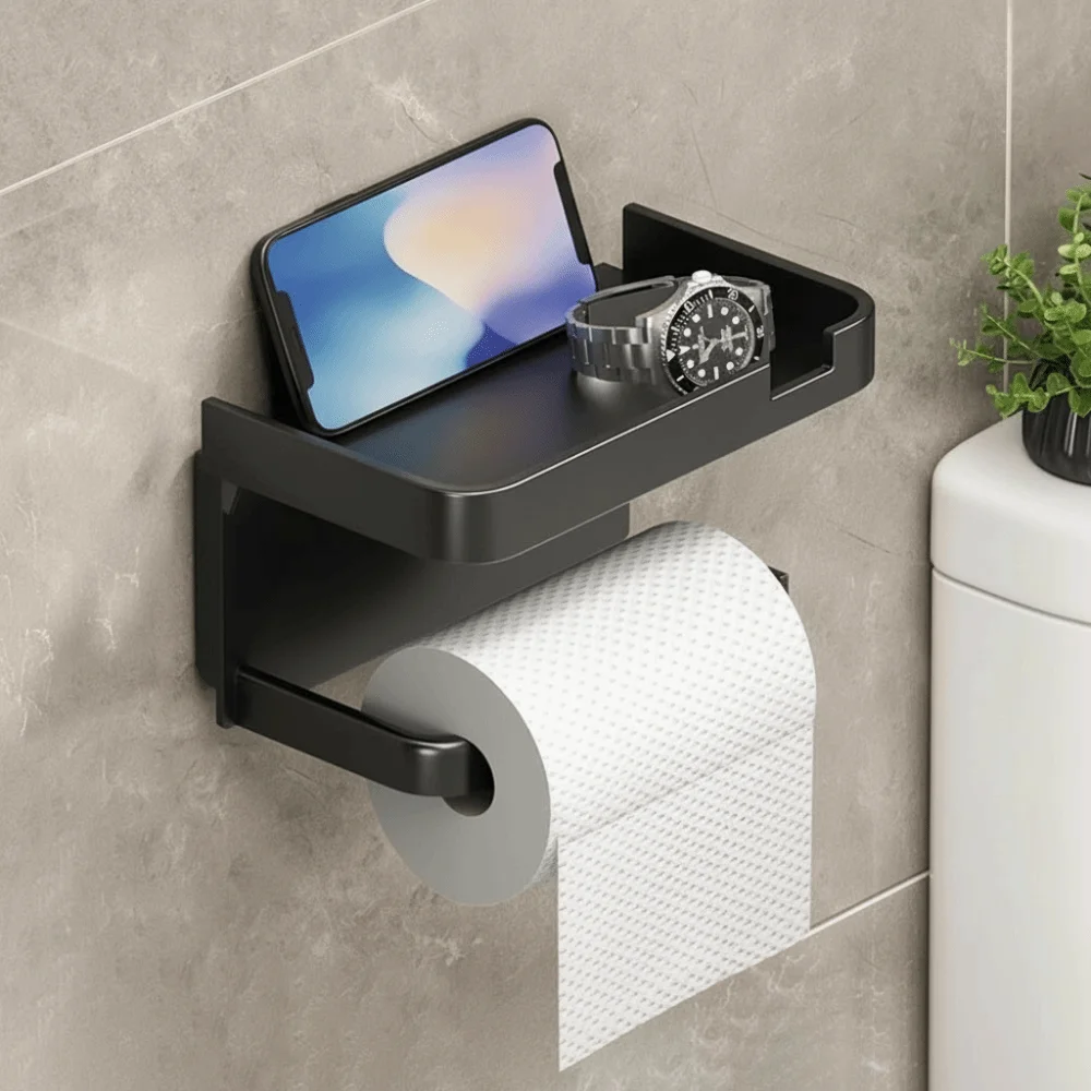 Plastic Toilet Paper Holder No Drilling With Shelf Toilet Organizer Rack Wall Mounted Toilet Paper Storage Box Bathroom Use