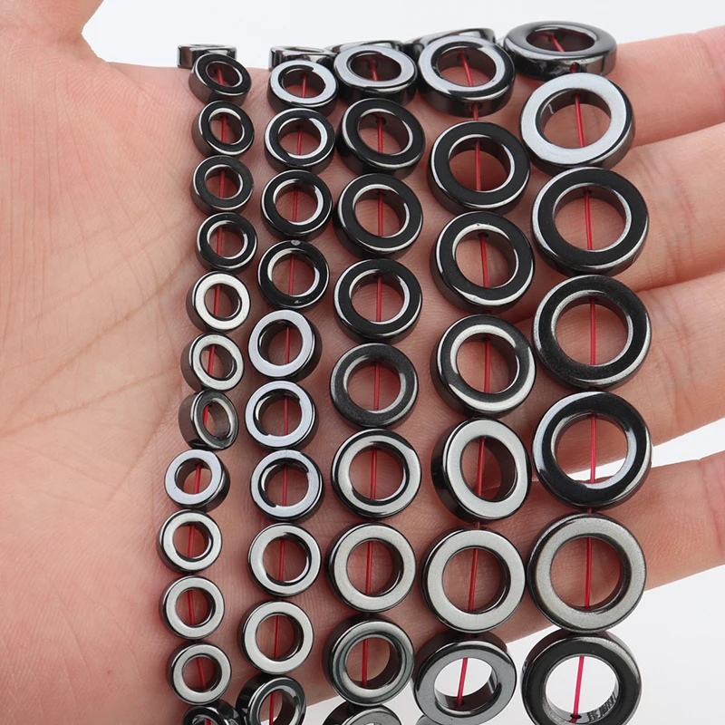 Natürliche schwarze Hämatit-Steinperlen, 8/10/12/14/16 mm, rund, aushöhlen, lose Perlen für Schmuckherstellung, DIY-Armband, Halskette, Zubehör