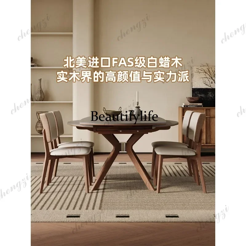 Nordic solid wood rock slab dining table household multi-functional retractable round dining table P182