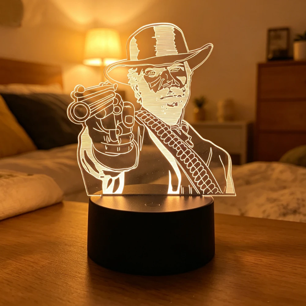 Red Dead Redemption 2 Arthur Morgan 3D LED Night Light 7Colors Touch Remote Control Desk Lamp for Game Room Decor RDR2