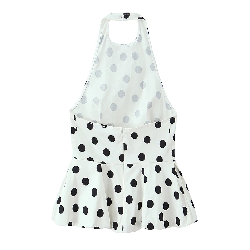 YENKYE New 2026 Polka Dot Balloon Top Women Sexy Backless Halter Summer Tops