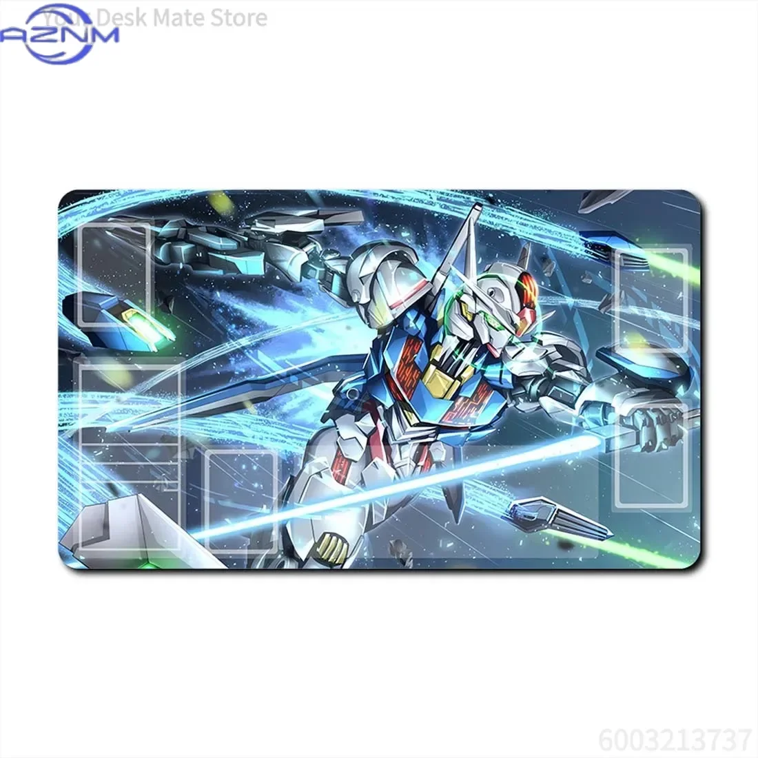 Gundam Sci-Fi White Mecha Warrior TCG Playmat, Sword Battle Robot Art Non-Slip Rubber Card Game Table Mat