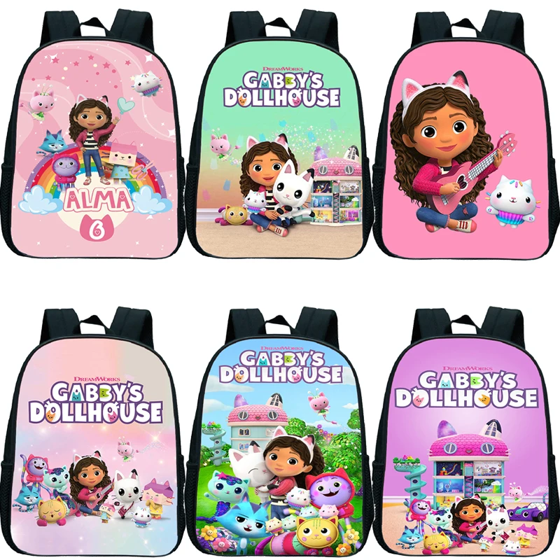 Bonito casa de bonecas de gabby mochila escolar meninas mochilas primárias crianças dos desenhos animados mochila à prova dwaterproof água rusksack