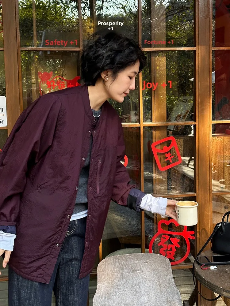 

Lightweight Casual Double-Sided Wearable Spring Cotton Jaet for Women Stand Collar Thin Outerwear Comfortable Commute Sle