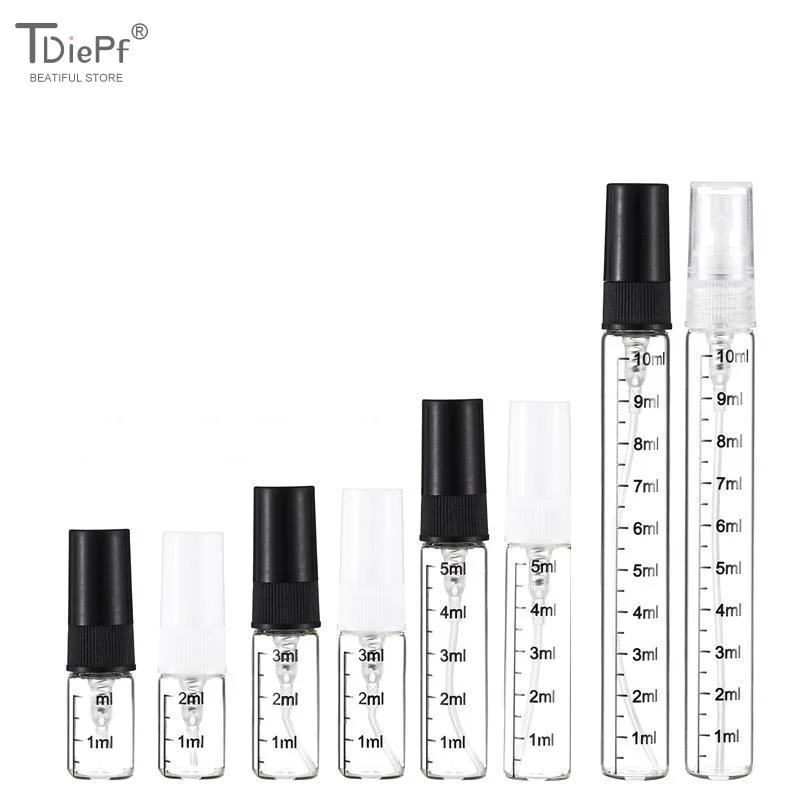 1 Stück 2ml 3ml 5ml 10ml Skala-Glasflasche Nachfüllbarer Sprühflakon Leerer Parfüm-Reisezerstäuber Kosmetikbehälter Proben-Testfläschchen
