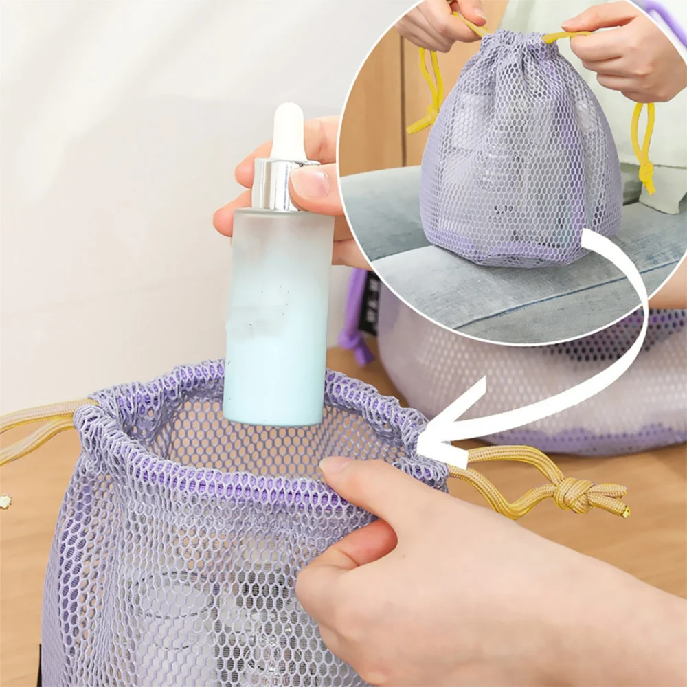 Mesh Drawstring Storage Bag Hollow Large Capacity Makeup Storage Bag Women Men Multifunctional Travel Shower Toiletry Pouch