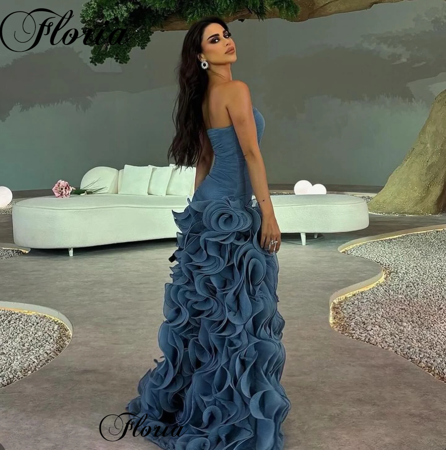 Sexy Women Prom Dresses With Tiered Ruffles Strapless Summer Beach Evening Party Dresses Vestidos Femenino Birthday Dresses