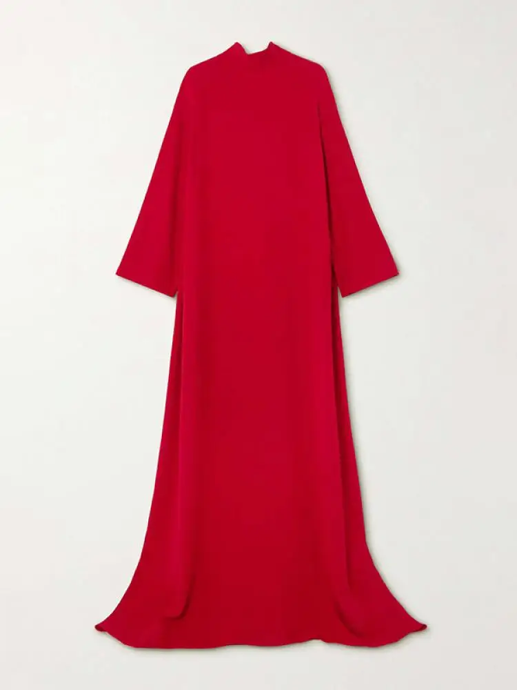 Yeezzi Women Fashion V-Back High-Neck Elegant Party Evening Dress 2023 New Autumn Long Sleeves Red Wedding Banquet Maxi Dresses