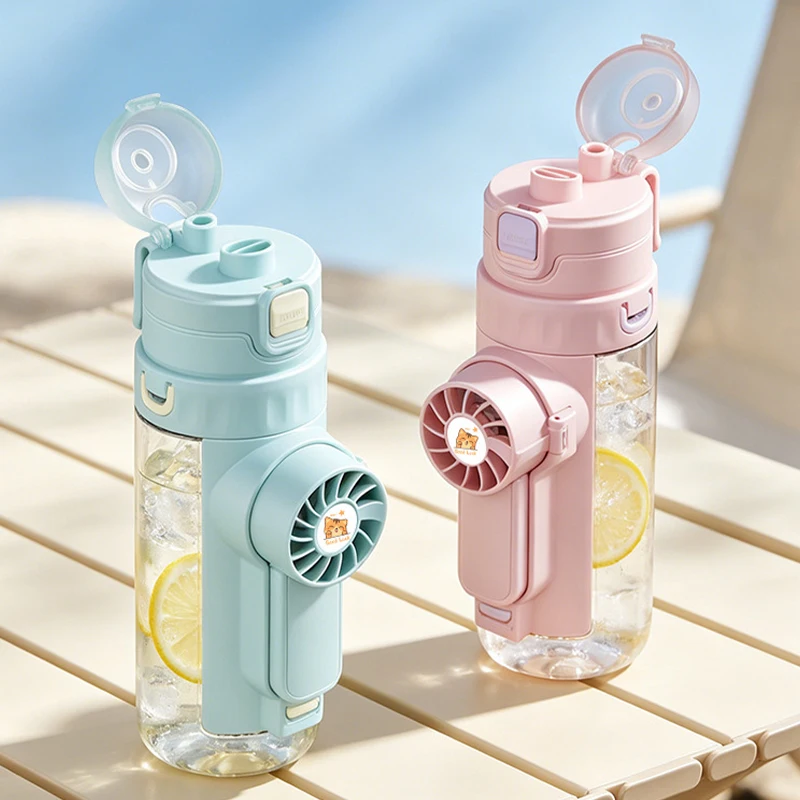 3-in-1 Spray Fan Water Bottle Portable Misting Spray Cooling Fan & Drinking Cup Combo for Kids Students Summer Outdoor Use
