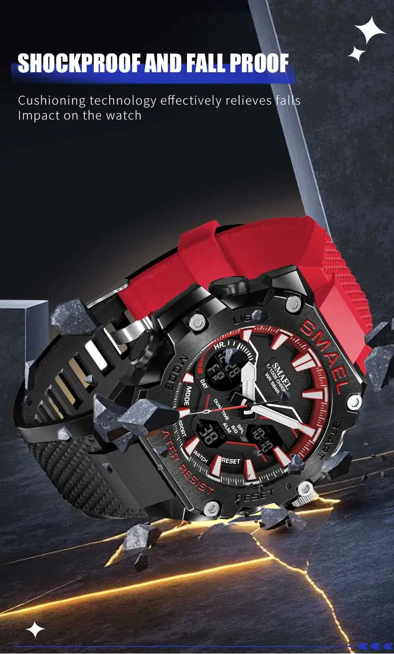 SMAEL 8101 Men's Analog Digital Dual Display Watch - 50M Waterproof LED Backlight Alarm Chronograph Stopwatch Shock Resistant
