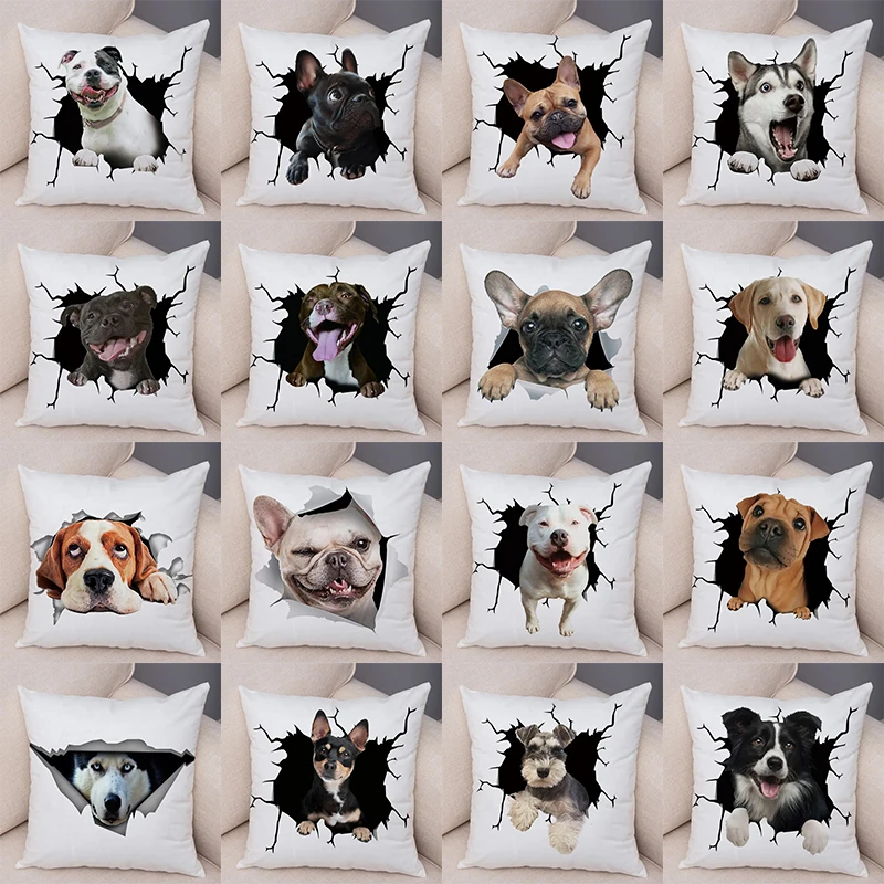 New Funny Dog Print Decorative Pillowcase Fashion Bedroom Sofa Lumbar Cushion Cover Car Home Decoration Pillowcase 45x45cm