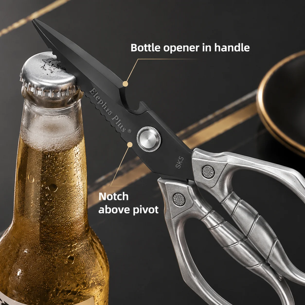 Kitchen Scissors Black Titanium Stainless Steel Strong Chicken Bone Shears Household Chicken Duck Goose Bone Scissors
