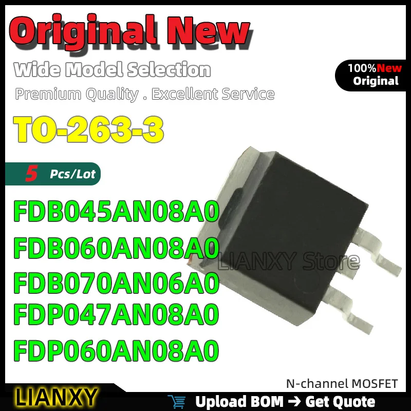 5pcs TO-263-3 FDB045AN08A0 FDB060AN08A0 FDB070AN06A0 FDP047AN08A0 FDP060AN08A0 N-channel MOSFET New Original