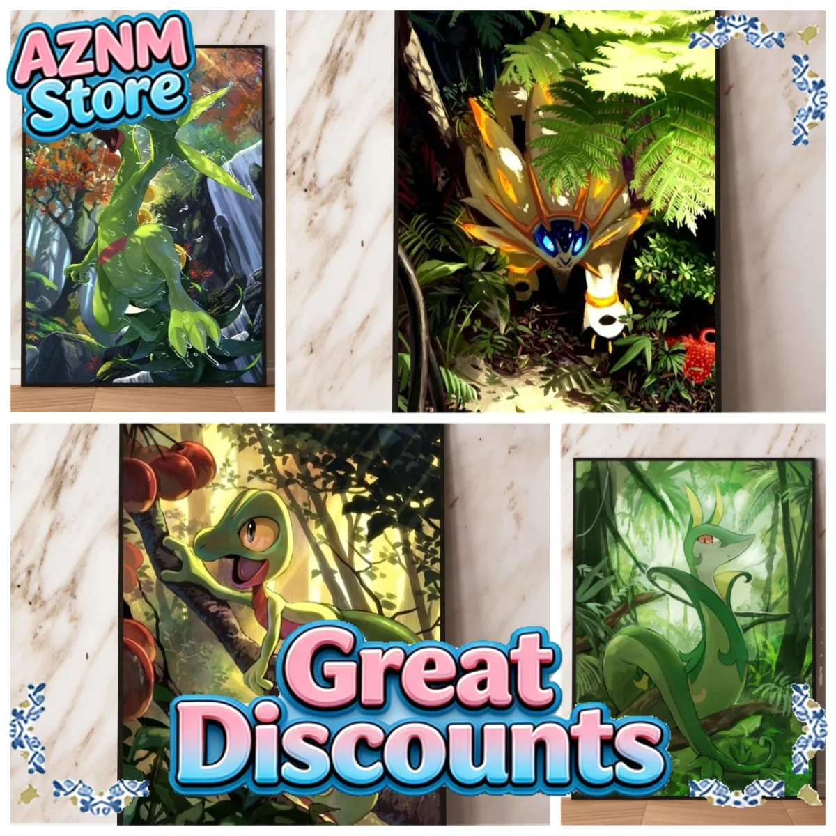 Pintura decorativa de Pokemon Eeveelutions, linda pintura decorativa de Eevee con elementos florales, arte de pared de alta calidad para decoración del hogar, clásico