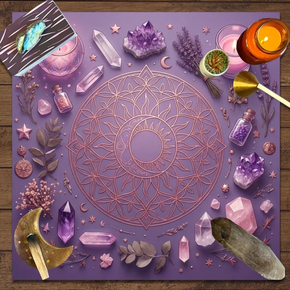 Mystic Crystal Witchy Tarot Boho Bohemian Crystal Healing Mandala Tablecloth for Witchy Decor90x90cm