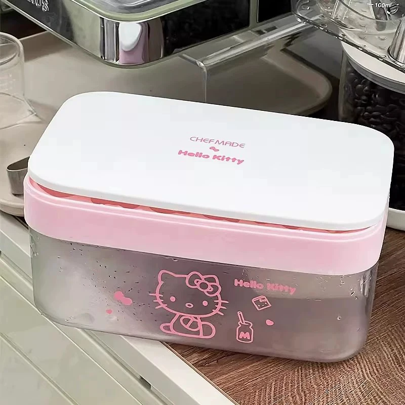Sanrio Hellokitty Eiswürfelform mit Deckel, DIY Cartoon-Druckknopf-Silikon-Eisaufbewahrungsbox, geeignet für Haushalts-Eismaschinen – Detail 5