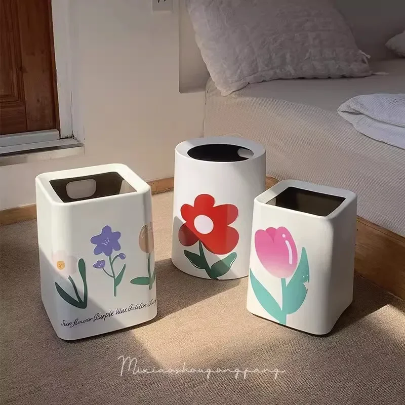 Creative Tulip Shaped Plastic Trash Can Large Capacity Double Layer Storage Bin for Living Room Bedroom Dormitory Home Decor