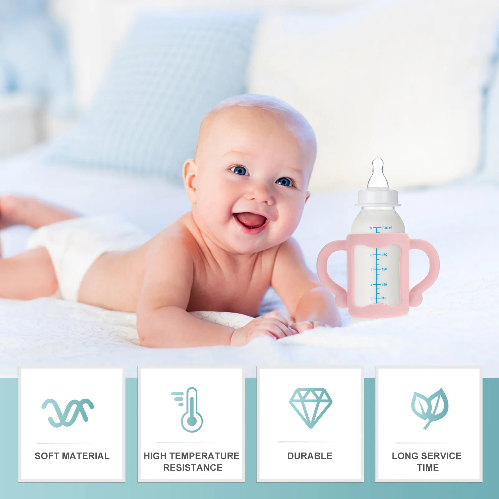 2pcs Silicone Baby Bottle Handle For Toddler Infant Milk Bottle Grip Non-Slip Chew Resistant Training Handle For Baby Feeding