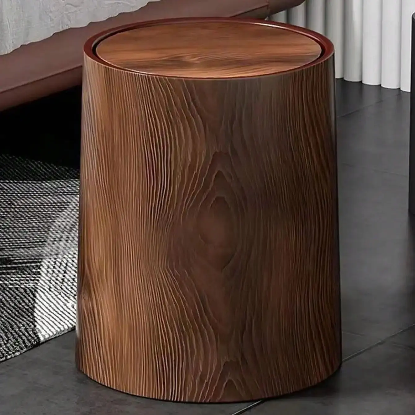 Retro Pp Plastics Wastebasket High-capacity Waterproof Trash Can Bathroom Recycle Bin Grain Kitchen Garbage Cube Home Decoration