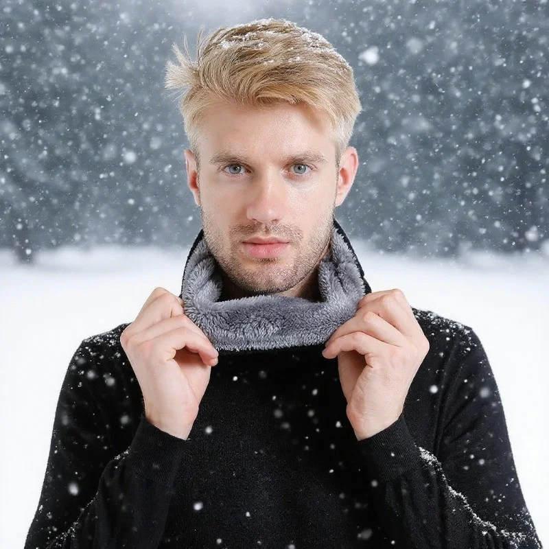 Thickened Warm Knitted Scarf Plush Windproof Winter Neck Gaiter Cold-proof Outdoor Sport Skiing Running Men Women Tube Scarf