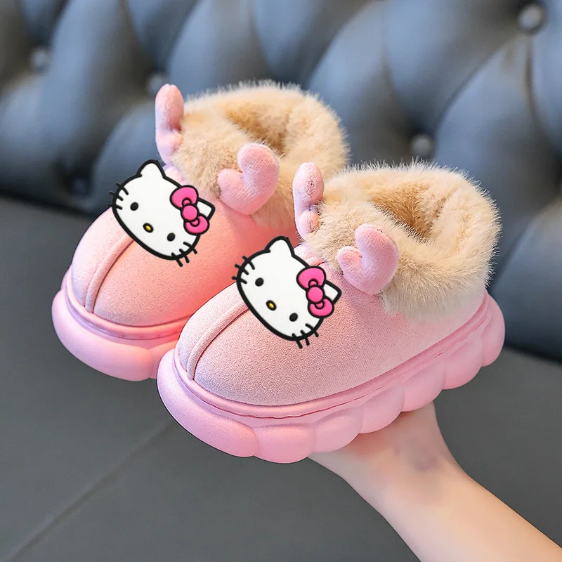 Sanrio hello kitty children otton shoes winter new cartoon warm non-slip slippers boys girls home outdoor baby fur casual shoes