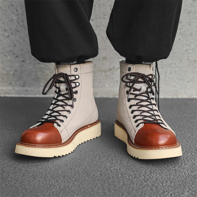 England style mens fashion desert boots cow suede leather shoes vintage cowboy platform boot punk stage cool ankle botas hombre