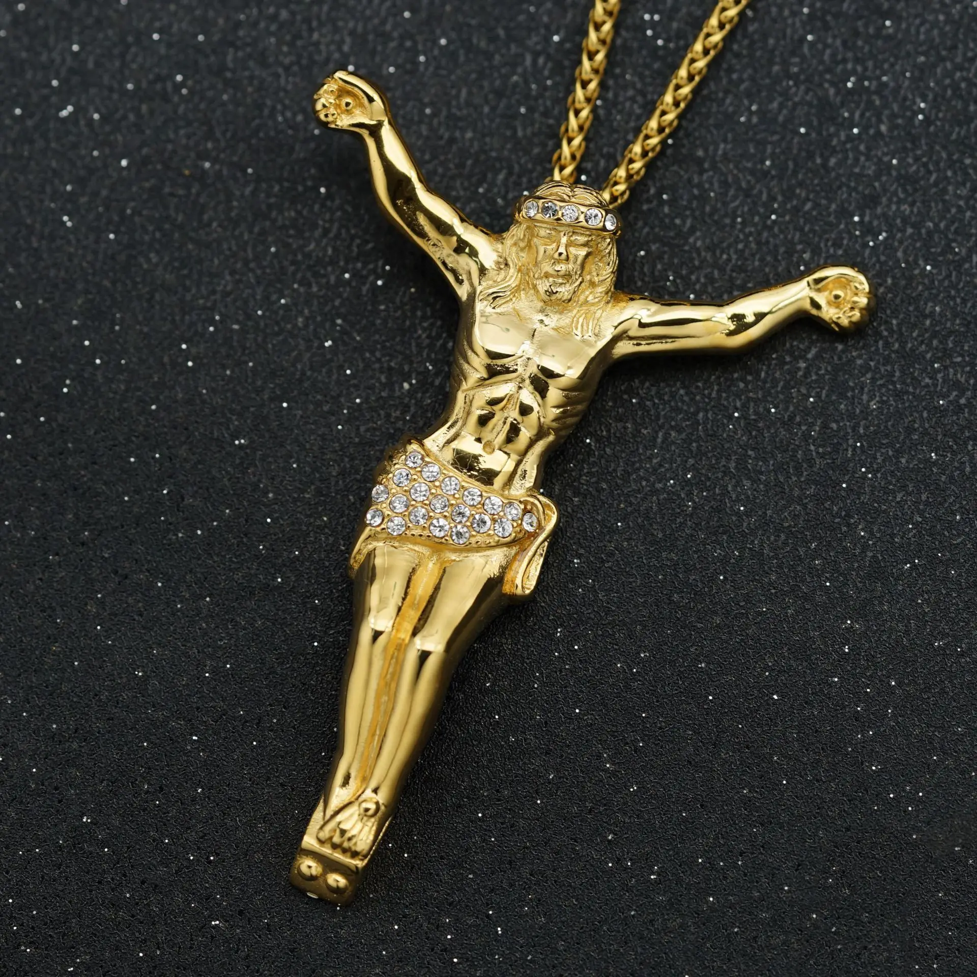 New Religious Jesus Cross Necklace for Men Fashion Gold Color Cross Pendent with rhinestone Jewelry Gifts for Men Pendant